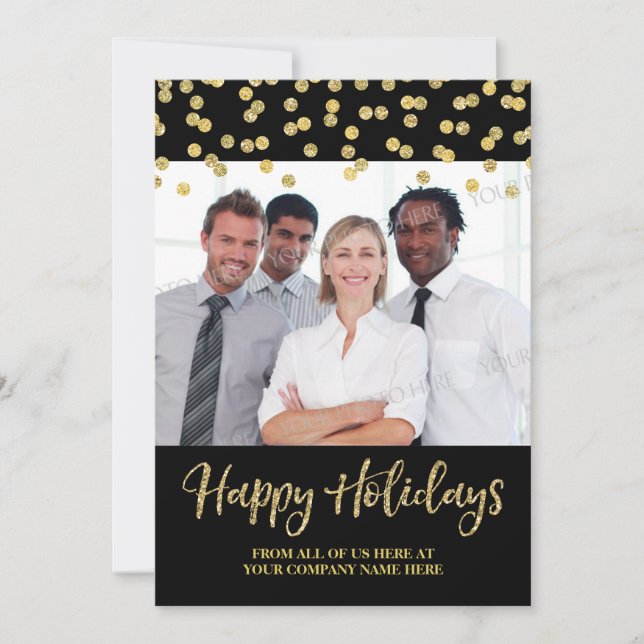 Gold Black Business Christmas Photo Card Confetti (Front)