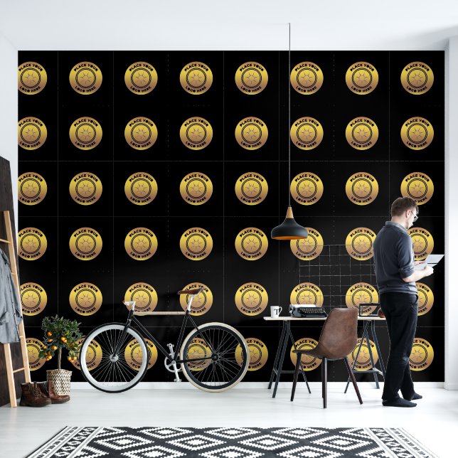 Gold Black Business Company Logo Pattern Wallpaper (Living Room)