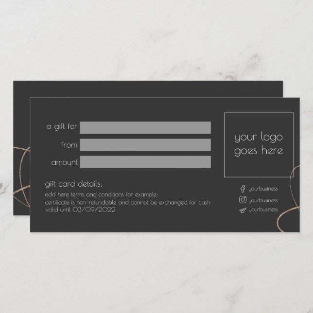 Gold & Black Business Gift Certificate Card (Front/Back)