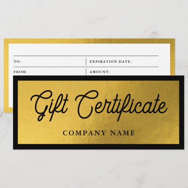 Gold Black Business Gift Certificate Voucher (Front/Back)