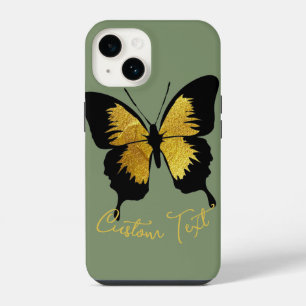 GOLD BLACK BUTTERFLY CUSTOM SCRIPT TEXT SAGE GREEN iPhone 14 CASE