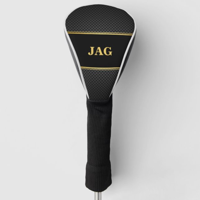 Gold Black Carbon Look Monogrammed Golf Head Cover (Front)
