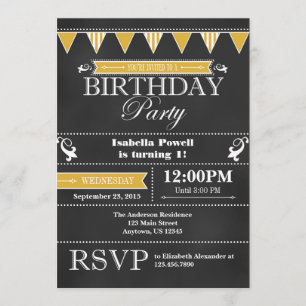 Gold Black Chalkboard Birthday Invitation
