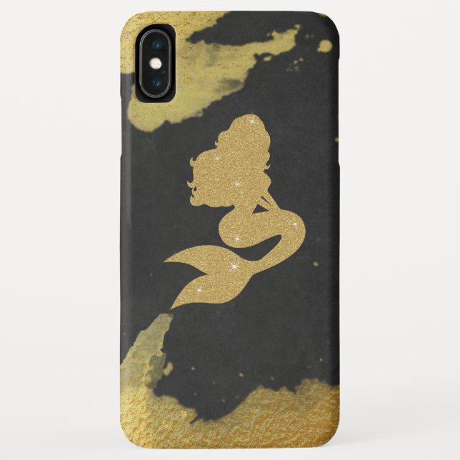 *~* Gold & Black Chalkboard Gold Glitter Mermaid Case-Mate iPhone Case (Back)