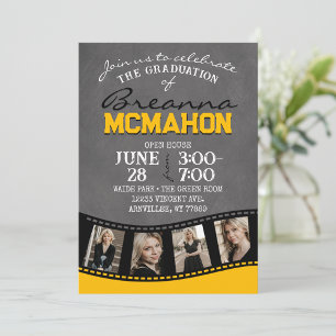 Gold & Black Chalkboard Photo Filmstrip Graduation Invitation
