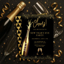 Gold & Black Champagne Bottle New Year's Eve Party