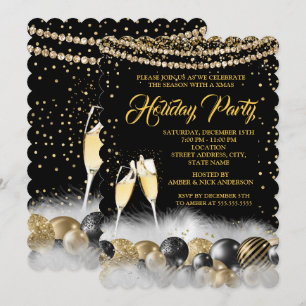 Gold Black Champagne Holiday Christmas Party 2 Invitation