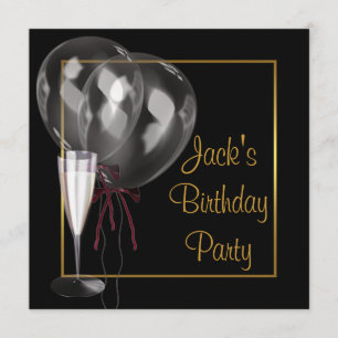 Gold Black Champagne Mans Birthday Party Invitation