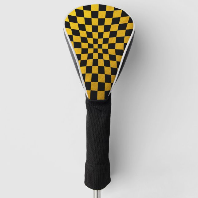 Gold & Black Checked square Mosaic Golf Head Cover (Front)