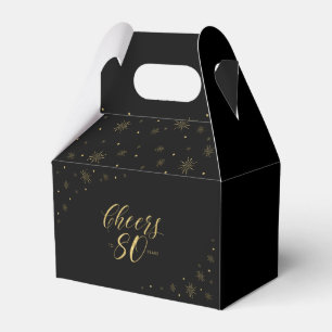 Gold & Black Cheers 80 years 80th Birthday Party Favour Box