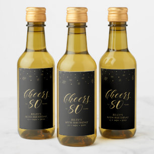 Gold & Black Cheers 80 years, 80th Birthday Party Wine Label