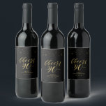 Gold & Black Cheers 90 years, 90th Birthday Party Wine Label<br><div class="desc">This modern bottle label is perfect for a modern 90th birthday party decor or favours. The design features typography " Cheers to 90 years " and sparkle graphics in gold & black. You can personalise the text and background colour. Matching invitations and party supplies are available at my shop BaraBomDesign....</div>