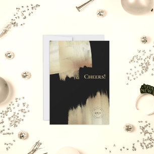  Gold Black Cheers Happy New Year with Logo Holida Holiday Card