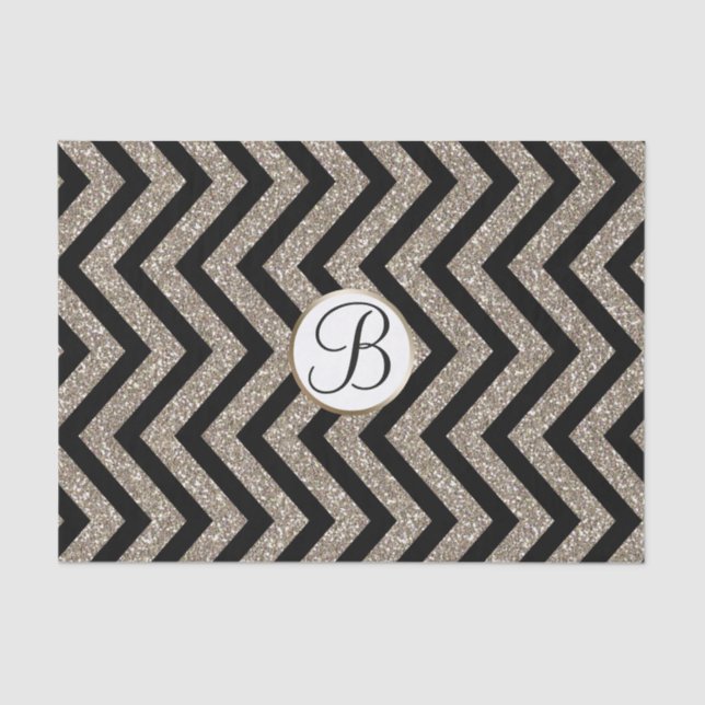 Gold Black Chevron Print Monogram Letter Initial Tissue Paper (Front)