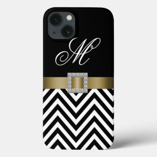 GOLD BLACK CHEVRON YOUR MONOGRAM iPhone 13 CASE