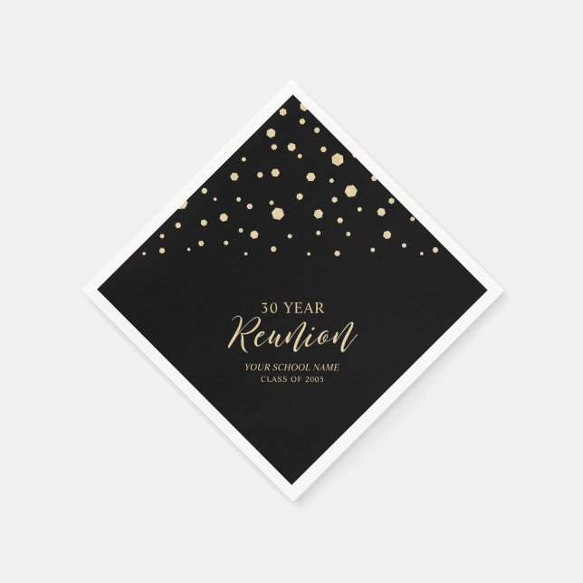 Gold & Black Chic Confetti Class Reunion Party Napkin (Corner)