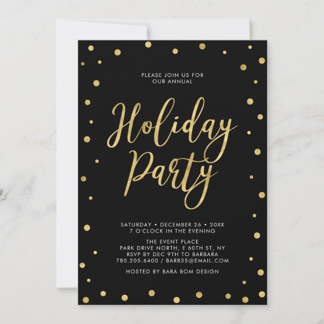Gold & Black Chic Confetti Corporate Holiday Party Invitation (Front)