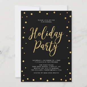 Gold & Black Chic Confetti Corporate Holiday Party Invitation