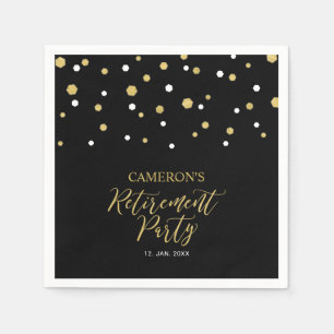 Gold & Black Chic Confetti Retirement Party Napkin
