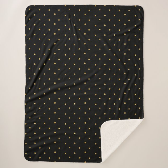 Gold Black Chic Dots Sherpa Blanket (Front)
