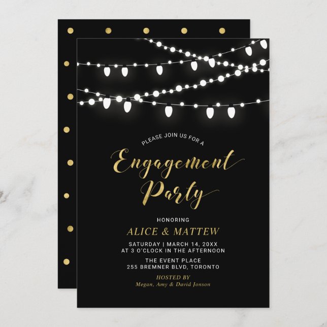Gold & Black | Chic Modern Engagement Party Invita Invitation (Front/Back)