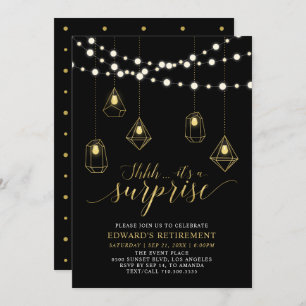 Gold & Black Chic Modern Surprise Retirement Party Invitation