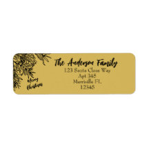 Gold Black Christmas Botanical Return Address