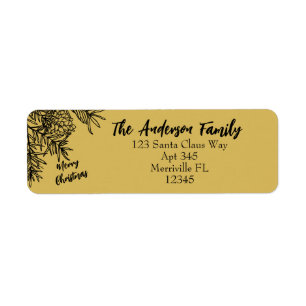 Gold Black Christmas Botanical Return Address Label