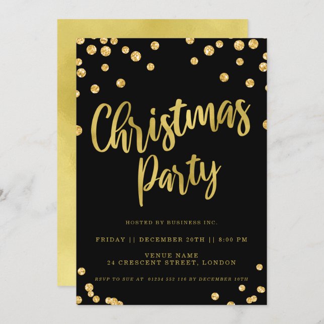 Gold Black Christmas Corporate Holiday Party Invitation (Front/Back)