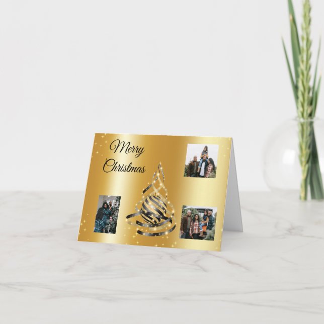 Gold & Black Christmas Tree Folded Photo Card (Front)
