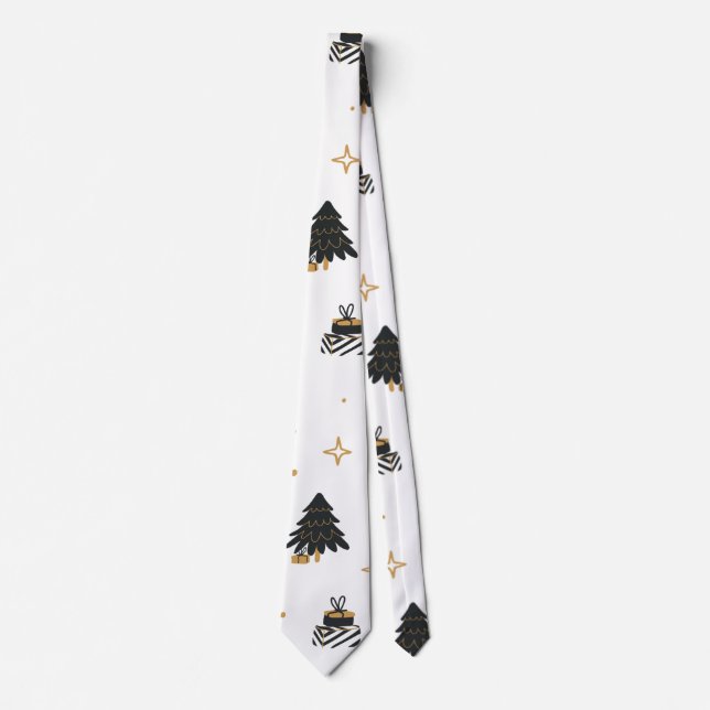 Gold Black Christmas Tree Pattern Tie (Front)