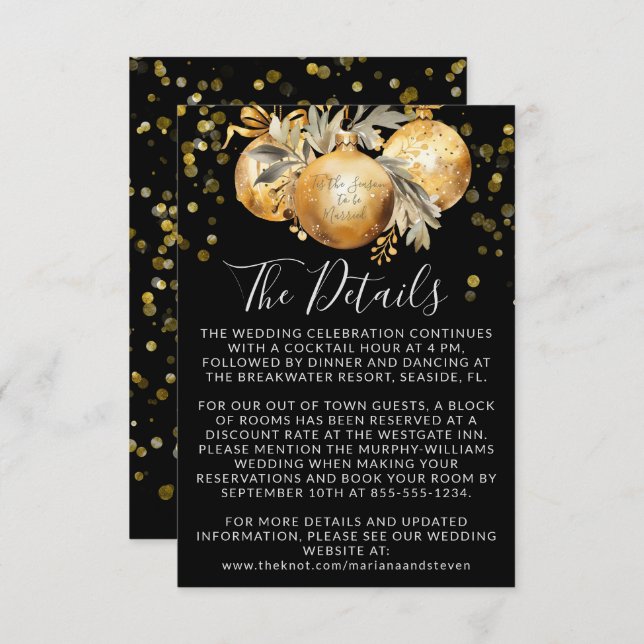 Gold Black Christmas Wedding Details Enclosure Card (Front/Back)