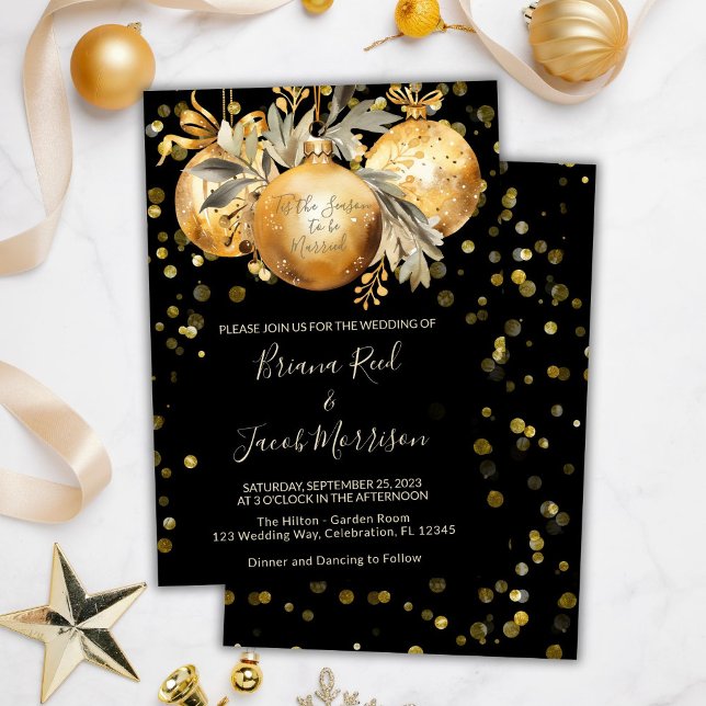 Gold Black Christmas Wedding Invitation (Creator Uploaded)