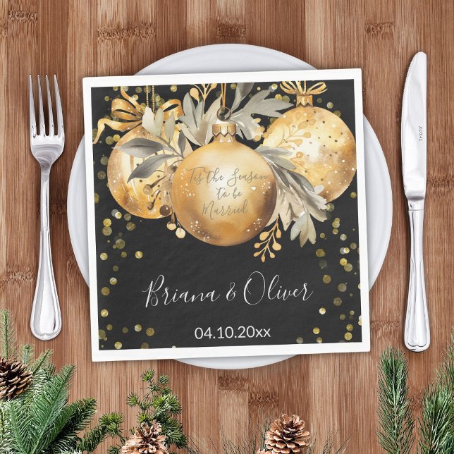 Gold Black Christmas Wedding Napkin (Creator Uploaded)