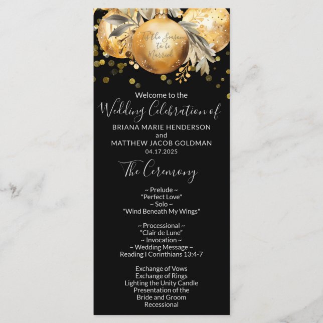 Gold Black Christmas Wedding Program (Front)