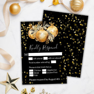 Gold Black Christmas Wedding RSVP Card