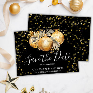 Gold Black Christmas Wedding Save the Date Invitation