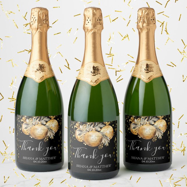 Gold Black Christmas Wedding Sparkling Wine Label (Creator Uploaded)