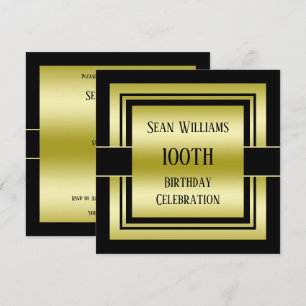 Gold & Black Class Men's 100th Birthday Party Invitation
