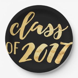 Gold + Black Class of 2017 Graduation Party Plates