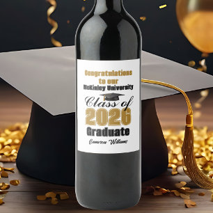 Gold Black Class of 2026 Graduation Party Custom Wine Label