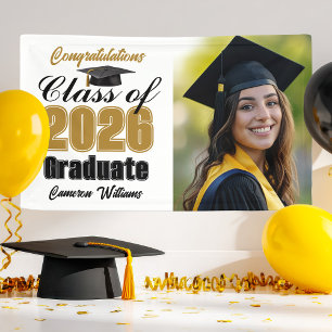 Gold Black Class of 2026 Graduation Party Photo Banner
