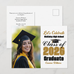 Gold Black Class of 2026 Photo Graduation Party Invitation Postcard