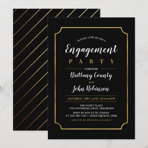 Gold & Black Classic Wedding Engagement Party Invitation