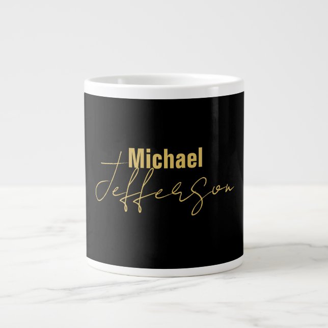 Gold black colour elegant modern minimalist name large coffee mug (Front)