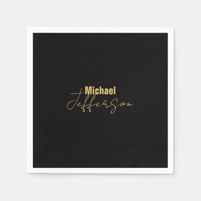 Gold black colour elegant modern minimalist name napkin (Front)