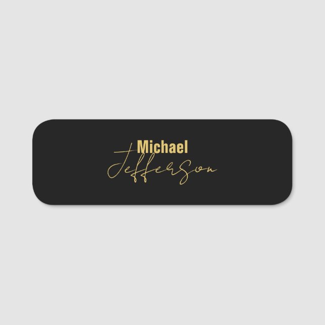 Gold black colour elegant modern minimalist name tag (Front)