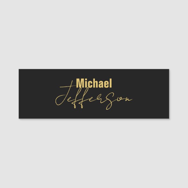 Gold black colour elegant modern minimalist name tag (Front)
