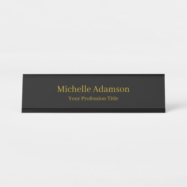 Gold & Black Colour Professional Plain Modern Desk Name Plate (Front)
