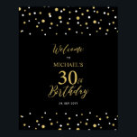 Gold & Black Confetti 30th Birthday Party Welcome Poster<br><div class="desc">Welcome your guests to a special celebration day with this stylish gold & black welcome sign. This sign features modern typography" Welcome to 30th Birthday" and a hexagon confetti design. You can customise the name and the date. Matching invitations and party supplies are available at my shop BaraBomDesign.</div>